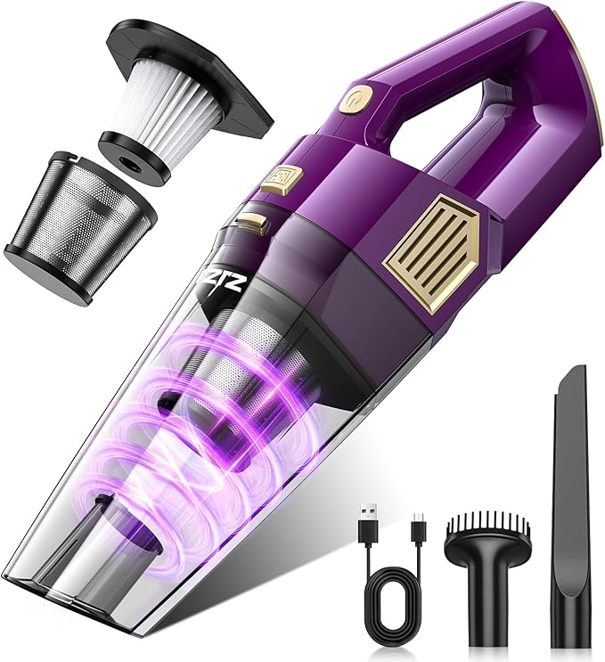 Handheld Vacuum Cordless, 15000PA Powerful Suction Hand Held Car Vacuum Cleaner Rechargeable with Multi-Nozzles & Washable Filters, High Power Lightweight Hand Vacuum for Home, Pet, Car, Office
