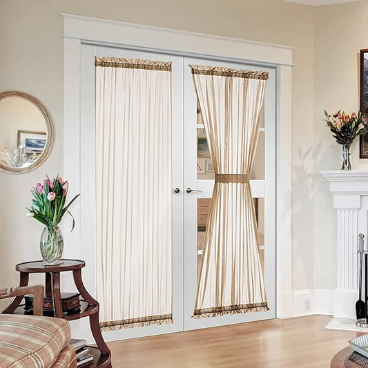 MIULEE 2 Panels Sidelight Curtains for French Door Sheer Panels Light Filtering Window Treatment for Narrow Door 40 x 72 Inches with Tieback - 2 Panels, Brown