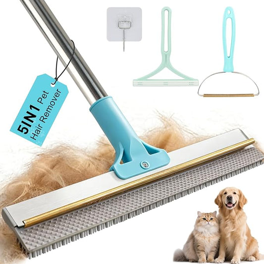 Vivifying Carpet Rake Pet Hair Remover Set, 56” Adjustable Long Handle Plus 2 Handheld Tools, Deep Cleans Pet Hair from Carpets, Rugs, Mats & Upholstery