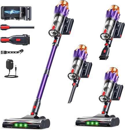 Cordless Vacuum Cleaner for Home, 600W/50KPa Powerful Suction, 60Mins Self-Standing Stick Vacuum with Anti-Tangle Brush 