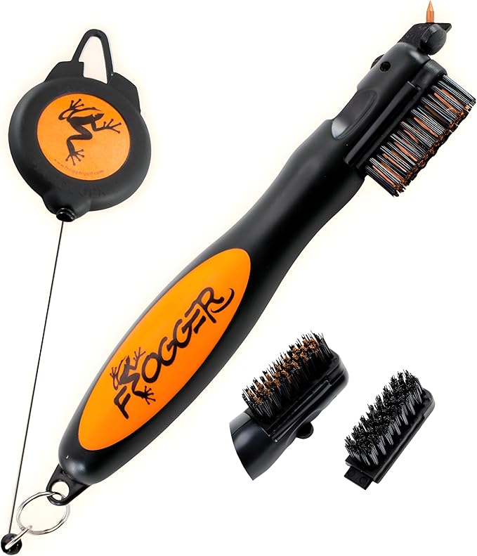 Frogger BrushPro Golf Club Cleaner with Ergonomic Grip and 2.5 ft. Retractable Cord - Sturdy Golf Club Brush and Groove Cleaner for Golfers