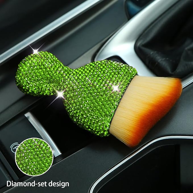 zipelo Auto Interior Dust Brush, Car Detailing Cleaning Brush with Diamond, Bling Handle Soft Bristles Dusting Tool, Scratch Free Dirt Clean Brushes for Vehicle Dashboard, Air Conditioner Vent (Green)