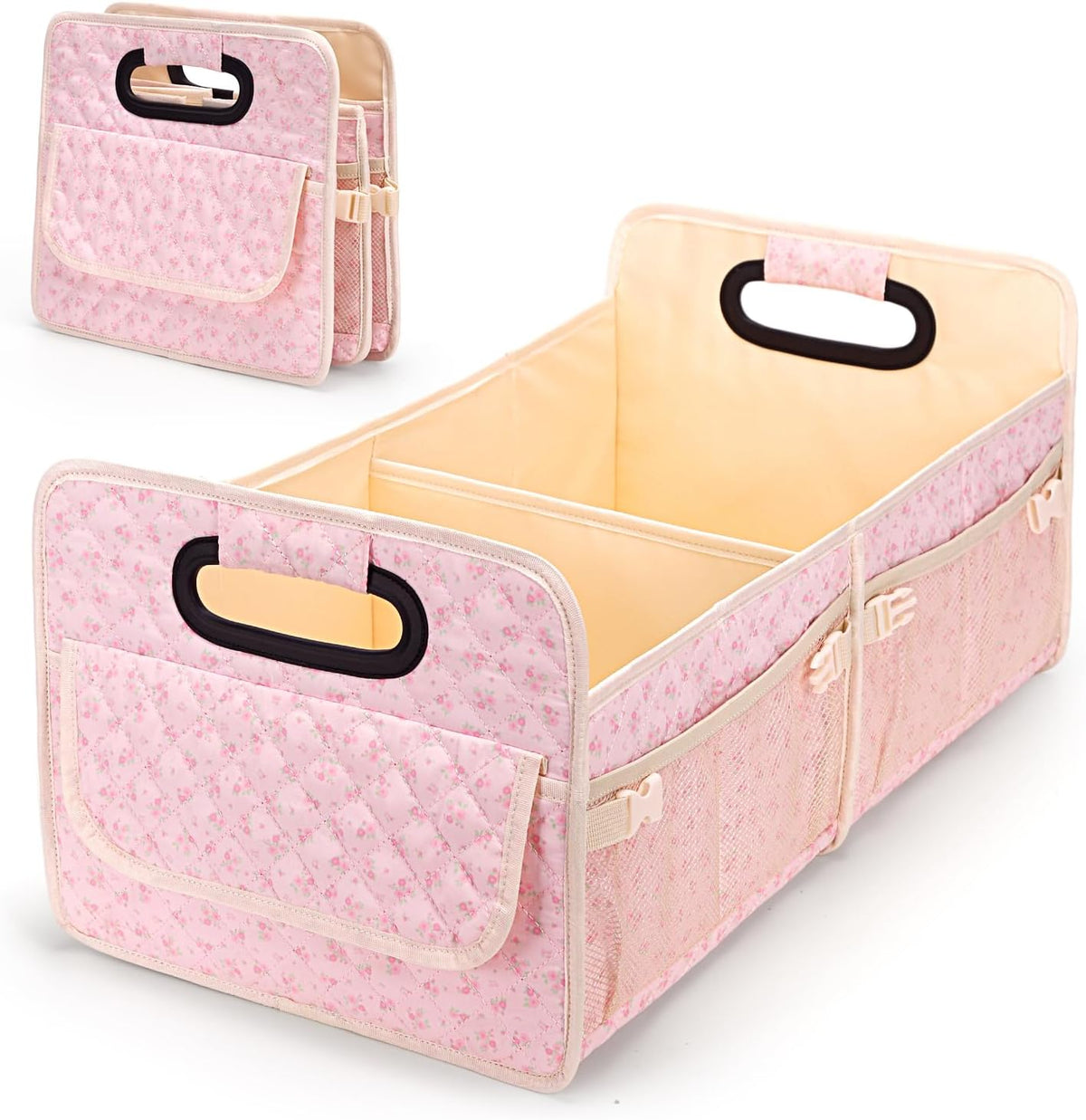 Quilted Floral Car Trunk Organizer for Women SUV Storage Bin