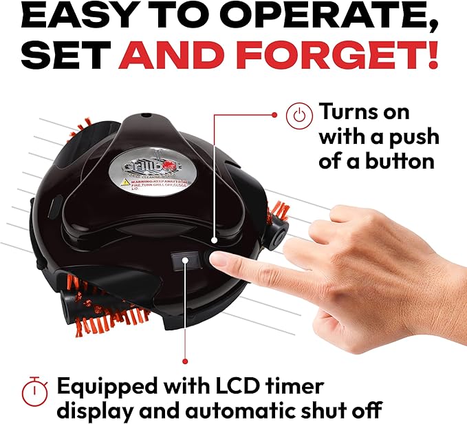 Grillbot Automatic Grill Cleaning Robot with Nylon Brushes, Electric BBQ Cleaner Brush with Motorized Power, Cordless Rechargeable Grill Scrubber for Outdoor Grills (Black and Case)