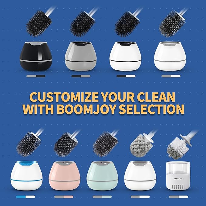 BOOMJOY Toilet Brush and Holder Set, Toilet Bowl Cleaner Brush, Toilet Scrubber Brush with Tweezers for Bathroom Cleaning, RV Accessories and House Organization Must-Haves - White