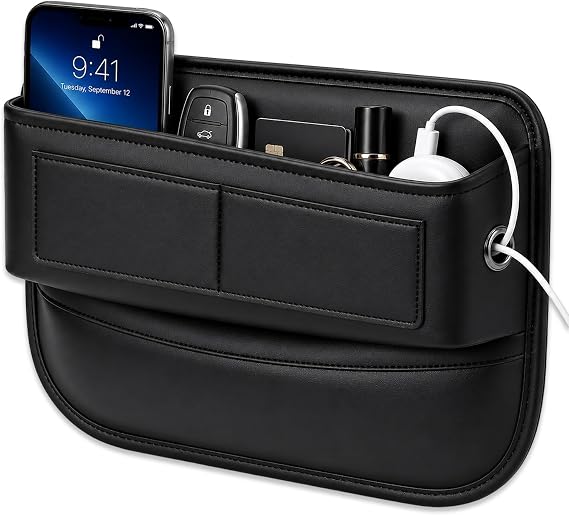 Car Seat Gap Filler Organizer, Front Seat Organizer with Card Slots, Black