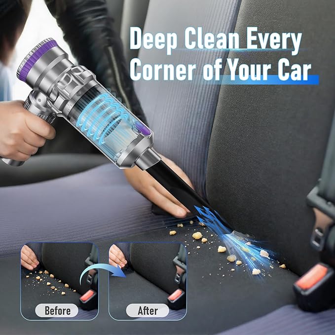 ToddlerCley Handheld Car Vacuum Cordless with 20000Pa Powerful Suction, Rechargeable Mini Car Vacuum Cleaner with 3-Speed, 90000RPM Motor, Portable Hand Vacuum for Car Interior, Home, Pet Hair, Desk