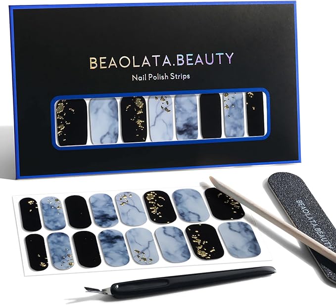 Nail Polish Strips, 32PCS Salon Quality Wraps, Long Lasting Gel Nail Stickers for Women Easy Apply& Remove (Black Lace Dress)