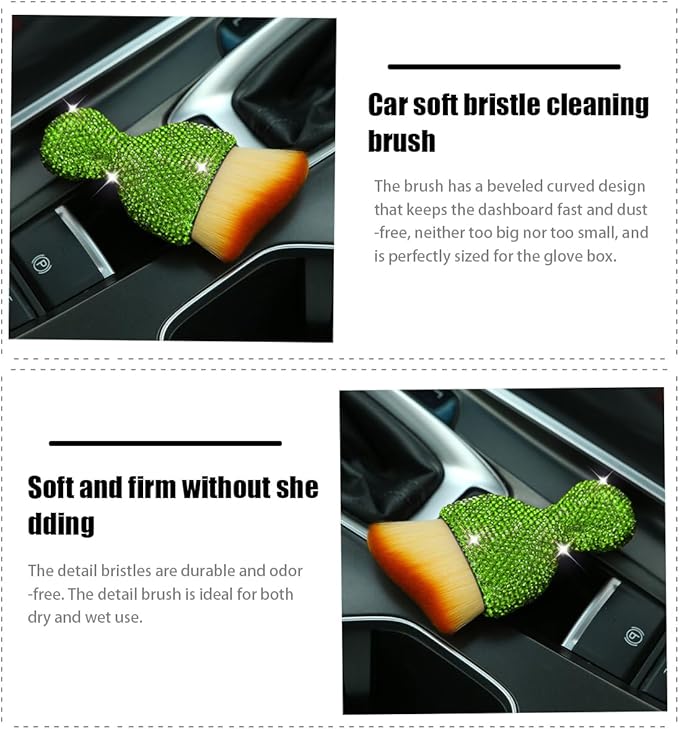 zipelo Auto Interior Dust Brush, Car Detailing Cleaning Brush with Diamond, Bling Handle Soft Bristles Dusting Tool, Scratch Free Dirt Clean Brushes for Vehicle Dashboard, Air Conditioner Vent (Green)