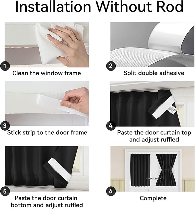 Vatge Sidelight Curtains - Room Darkening Door Curtain Panel for Narrow Door Window, 1 Panel, W12 x L72, Black