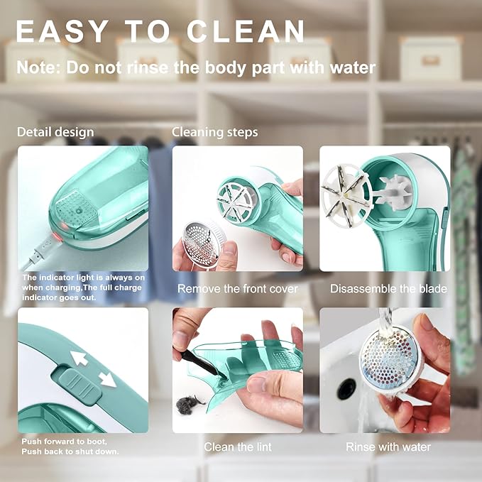Lint Remover Electric, Bobble Remover Rechargeable with 1 Spare Shaving Blade, Portable Fabric Fluff Shaver