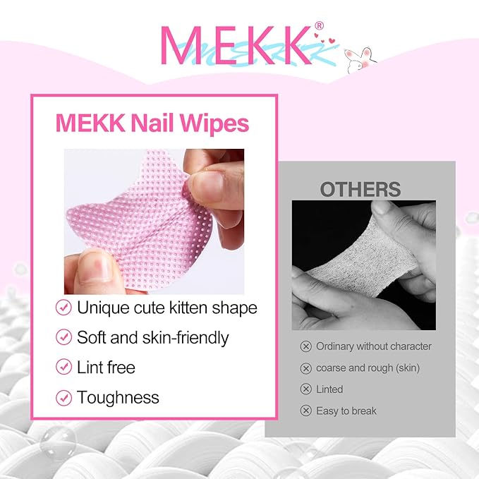 MEKK Lint Free Nail Wipes with Acetone Dispenser Set 400PCS Cat-Shaped Lint Free Wipes with 200ml Anti-Corrosion Empty Push Down Pump Dispenser Bottle for Acetone,Alcohol,Nail Polish Remover,ect