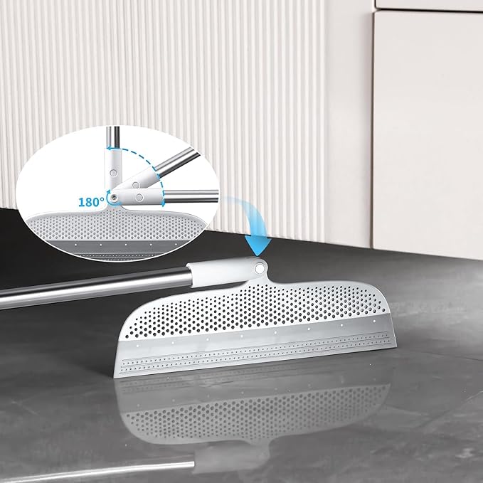 Rubber Squeegee Broom for Floors, 51.77" Long Handle Multi-Surface Magic Multifunction Broom, Pet Hair Remover Scraper for Laminate Carpets, Windows, Mirrors, Rugs, Hardwood, Tile Cleaning