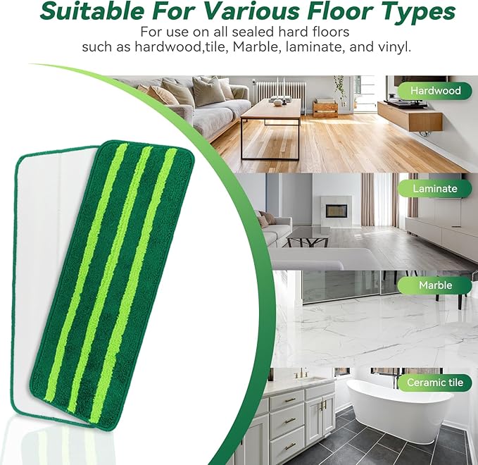 Mop Head Replacement for Libman Freedom Spray Mop - Washable Reusable Wet & Dry Cleaning - Microfiber Spray Mop Pads Refill for Multi-Surface Floor -4 Pack (Green）