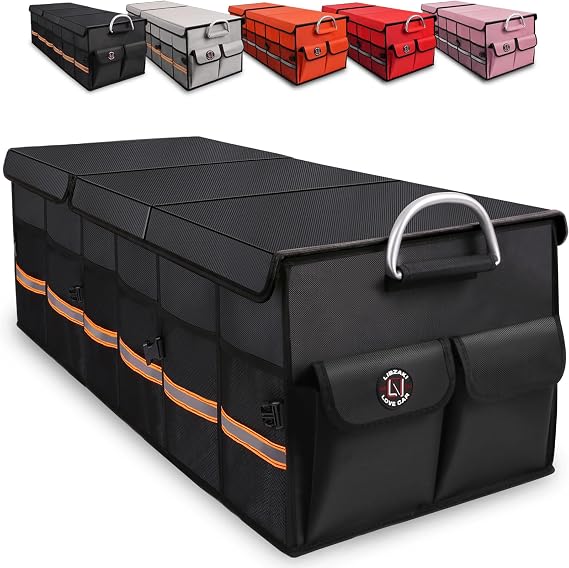 Trunk Organizer Cargo Organizer Trunk Storage Waterproof Collapsible Durable Multi Compartments-((Oversize,Black)