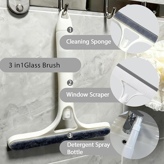 3 in 1 Window Cleaning Scraper,Multifunctional Spray Window Squeegee Cleaner Tool,Mirrors Scraper,Squeegee and Scrubber Spray Bottle Window Squeegee for Glass Doors,Glass Cleaner Tool