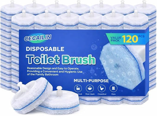 120pcs Disposable Toilet Brush Refills, Bulk Toilet Bowl Cleaner Refill Pads, Compatible with Most Toilet Cleaning Wands, High-Value Scrubber Replacement Heads, 120 Count