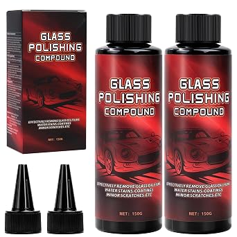 Glass Polishing Compound Kit with Sponge - Car Windshield Oil Film Remover, Water Spot Stain & Light Scratch Remover, Re