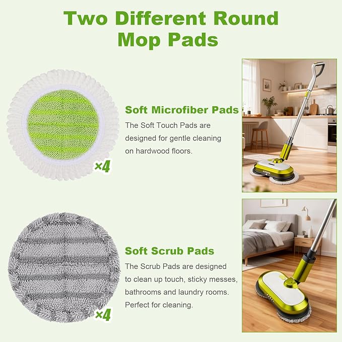 6.3 inch Electric Spin Mop Pads Compatible with Vmai Alfabot Qimedo Idoo Eous Bi-ssell Gobot Teko Corldess Spin Mop, Round Mop Replacement Pad Microfiber Scrubber Refill for Floor Cleaning (8 Pack)