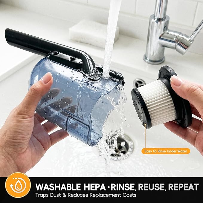 Cordless Handheld Vacuum Cleaner Compatible with DeWalt 20V Battery(Tool Only,No Battery),16000Pa Portable Vacuum with 2 HEPA Filters & 4 Attachments,Lightweight 2.2 lbs for Car,Home & Garage Cleaning