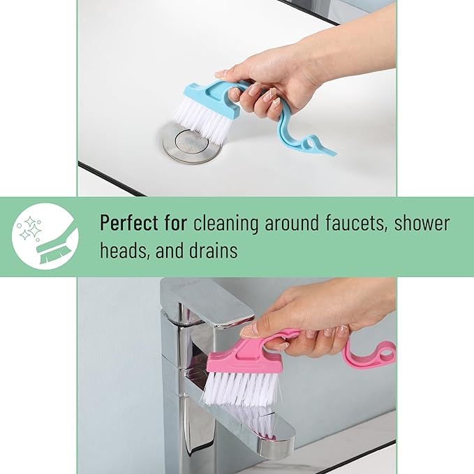 Slick- Window Track Cleaning Brush, 3 Pack, Colorful, Ergonomic Handle, Built-in Scraper, Multipurpose Window Track Cleaning Tools for Faucets, Shower Heads and Drains