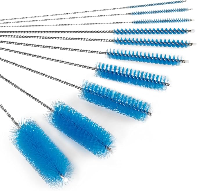 CiaraQ Bottle Cleaning Brushes, 8 Inch Nylon Tube Brush Set, Cleaner for Narrow Neck Bottles Cups with Hook, Set of 10pcs.