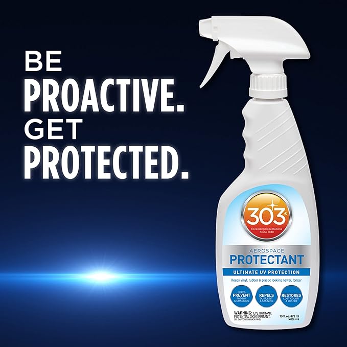 303 Products (30308CSR) UV Protectant Spray for Vinyl, Plastic, Rubber, Fiberglass, Leather & More – Dust and Dirt Repellant - Non-Toxic, Matte Finish, 16 Fl. oz., White