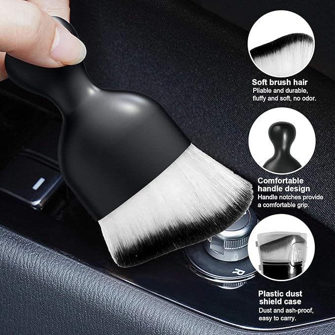 Ziciner Car Detailing Brush, Curved Soft Bristles Auto Removal Dust Collectors, Universal Vehicle Dashboard, Air Conditioner Vents etc Interior Cleaning Tool Accessories (White/Black)