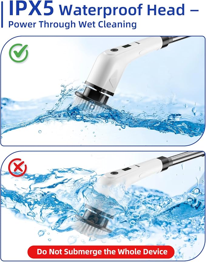 Electric Spin Scrubber, Cordless Power Scrubber for Bathroom Cleaning, 6 Replaceable Brush Heads, 360 RPM, Long Battery for Tub, Tile, Grout & Floor