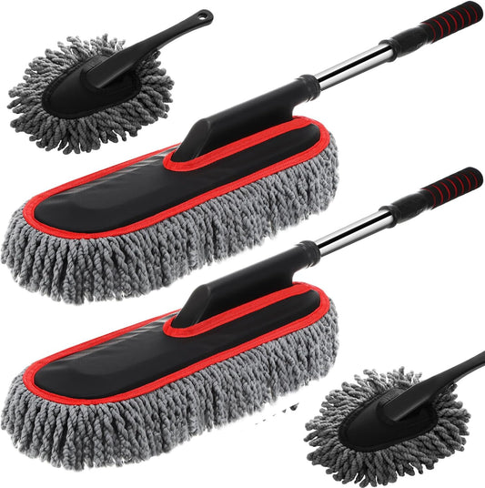 4 Pack Microfiber Car Duster Exterior Scratch Free, Gray with Red Edge