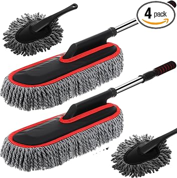 4 Pack Microfiber Car Duster Exterior Scratch Free, Gray with Red Edge