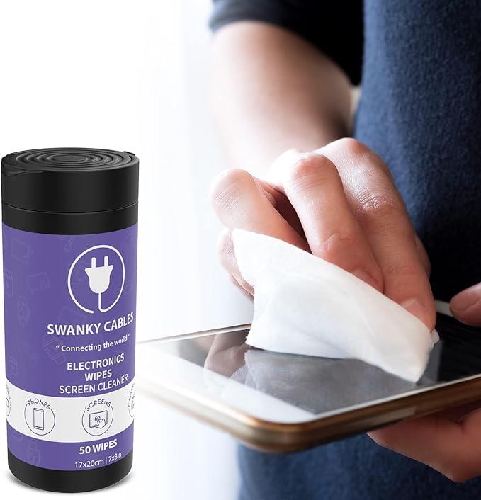 Swanky Cables Screen Cleaner Wipes: Electronic Wipes for Screens - Computer Screen Wipes for Lens, Phone, TV Screen and Monitor Cleaning - Tech Wipes & Microfiber Cloth (Canister, 600 Count)
