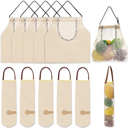 10 Pack Hanging Mesh Produce Bags, Onion Garlic Potato Storage, Farmers Market Grocery Vegetable Bags