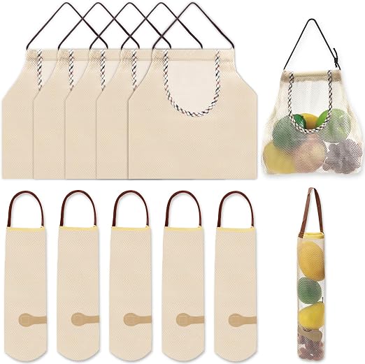 10 Pack Hanging Mesh Produce Bags, Onion Garlic Potato Storage, Farmers Market Grocery Vegetable Bags