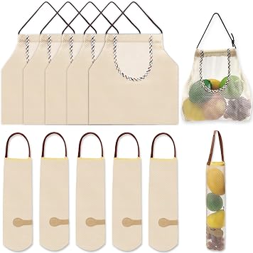 10 Pack Hanging Mesh Produce Bags, Onion Garlic Potato Storage, Farmers Market Grocery Vegetable Bags