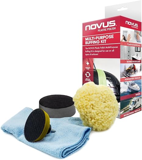 NOVUS 7232 | Multi-Purpose Buffing Kit | Contains 100% Wool Buffing Pad, Soft Foam Buffing Pad, Backing Pad for Drill, M