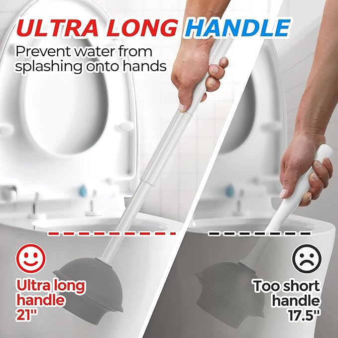 FORASTO 2Pack 2 in 1 Toilet Plunger and Brush Set,Extended Handle Plunger,Toilet Bowl Brush Plunger Set,Bathroom Cleaning Tools,Cleaning Brush,Toilet Brush Plunger Combo,Cream Grey（21inch）
