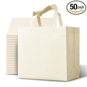 Bagways 50 Pack Reusable Grocery Bags Bulk – Large Non-Woven Shopping Bags with Handles, Foldable, Washable, Heavy Duty 