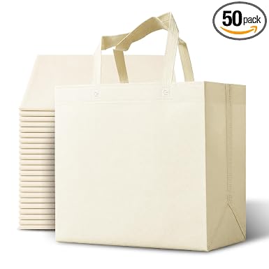Bagways 50 Pack Reusable Grocery Bags Bulk – Large Non-Woven Shopping Bags with Handles, Foldable, Washable, Heavy Duty 