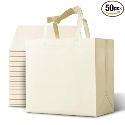 Bagways 50 Pack Reusable Grocery Bags Bulk – Large Non-Woven Shopping Bags with Handles, Foldable, Washable, Heavy Duty 