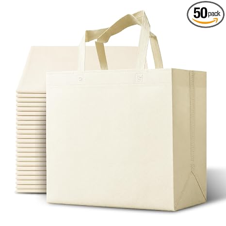 Bagways 50 Pack Reusable Grocery Bags Bulk – Large Non-Woven Shopping Bags with Handles, Foldable, Washable, Heavy Duty 