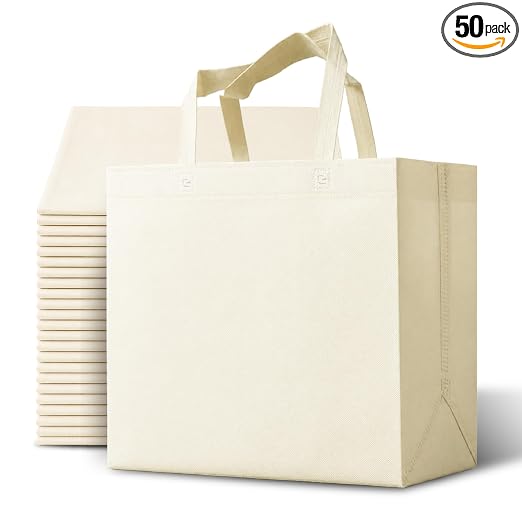 Bagways 50 Pack Reusable Grocery Bags Bulk – Large Non-Woven Shopping Bags with Handles, Foldable, Washable, Heavy Duty 
