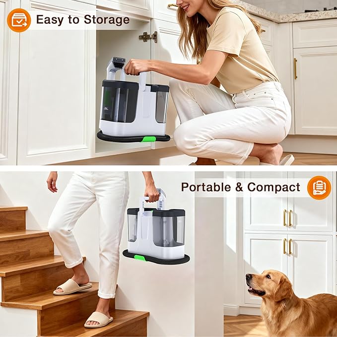 Portable Carpet & Upholstery Cleaner, 18Kpa Carpet Cleaner Machine for Deep Stain Removal, Spot Cleaner for Pet Accidents, Area Rugs, Stairs, Car Seats & Couches, Includes Tools & Self-Cleaning