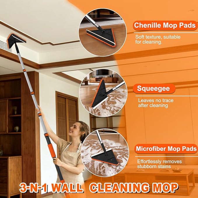 SISUPASSIE 36FT Reach Duster Cleaner Kit, Dusters for Cleaning with Extension Pole, Baseboard & Wall and Window Cleaner Mop for Fan Blades, High Ceiling and Cobweb