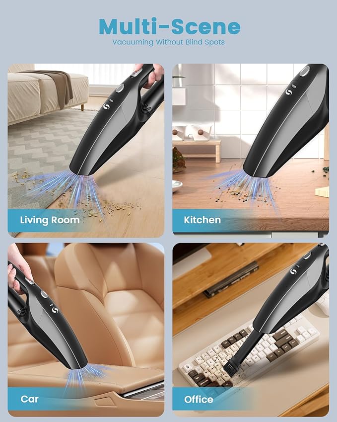 Handheld Vacuum Cordless Car Vacuum Cleaner Portable Rechargeable and Mini with Powerful Suction Includes Washable HEPA Filter and Lightweight for Car Home Office and Pet Hair