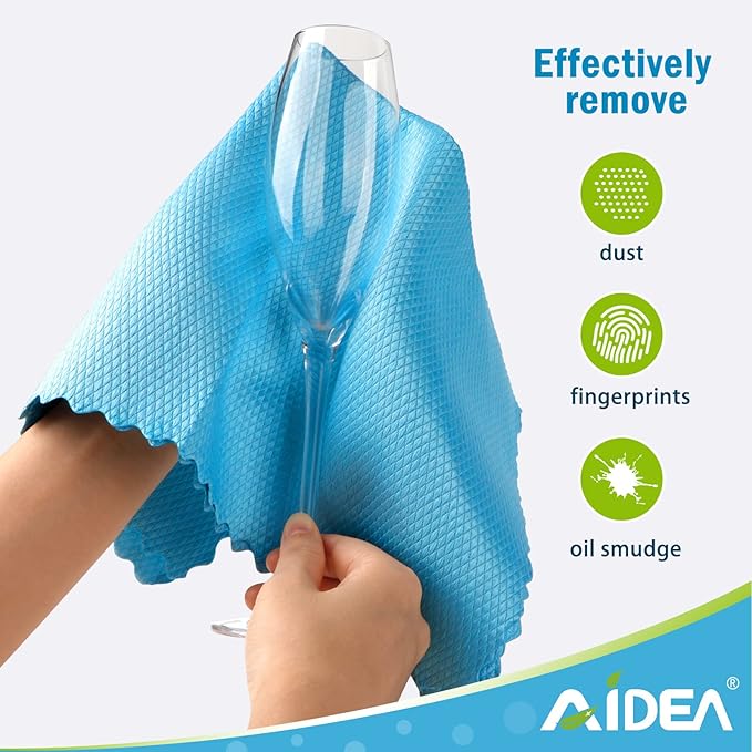 AIDEA Microfiber Glass Cleaning Cloths, 8PK, 16"x16" Premium Microfiber Glass and Window Cleaner, Lint Free Magic Cleaning Cloth, Quickly Clean Windows, Glasses, Windshields, Mirrors, Stainless Steel