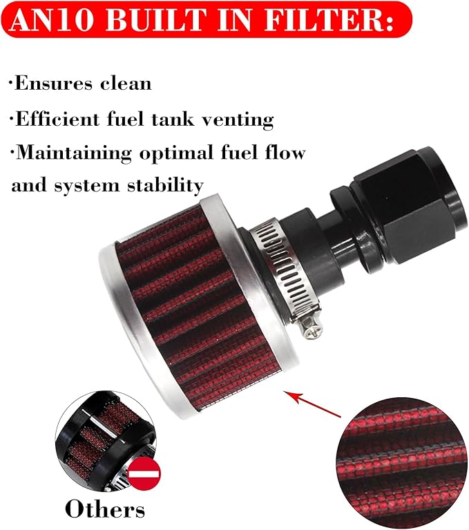 18mm Fuel Cell Breather/Vent -10AN Female Fitting with Air Filter Rebuild Kit