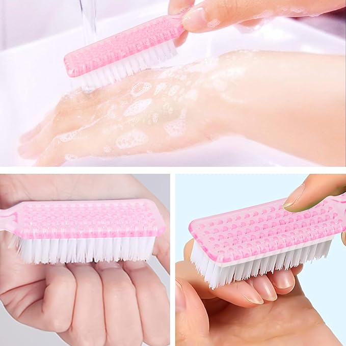 NICEMOVIC 10 Pcs Nail Brush for Cleaning Fingernails, Handle Grip Nail Scrubber Brush, Hand Fingernail Cleaner Brush Manicure Tools Scrub Cleaning Brushes, Use for Toe and Nail Cleaning (Clear-Pink)