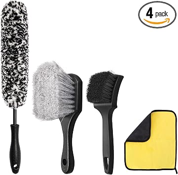4PCS Wheel Kit 360 Scratch‑Free Dual Bristle Rim Brush Towel