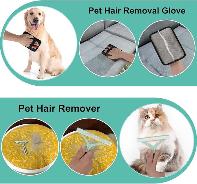 Carpet Rake for Pet Hair Removal - 60" Adjustable Long Handle Carpet Rake, 3 in 1 Reusable Pet Hair Removal Tool Kit, Cat Dog Fur Rakes Scraper Carpet Broom (White)